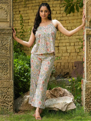 STEP Green Floral Printed cotton co-ord set - SanskrutiHomes 
