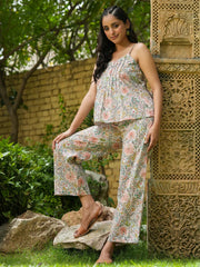 STEP Green Floral Printed cotton co-ord set - SanskrutiHomes 