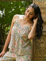 STEP Green Floral Printed cotton co-ord set - SanskrutiHomes 
