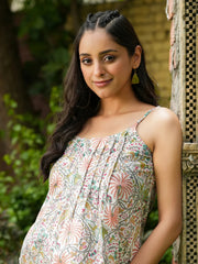 STEP Green Floral Printed cotton co-ord set - SanskrutiHomes 