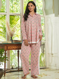 Pink Floral loose fit Printed cotton Night Suit Set - SanskrutiHomes 