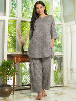 Grey abstract cotton loungewear set - SanskrutiHomes 
