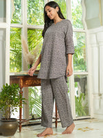 Grey abstract cotton loungewear set - SanskrutiHomes 