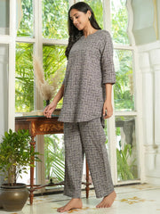 Grey abstract cotton loungewear set - SanskrutiHomes 