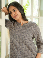 Grey abstract cotton loungewear set - SanskrutiHomes 