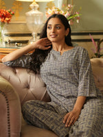 Grey abstract cotton loungewear set - SanskrutiHomes 
