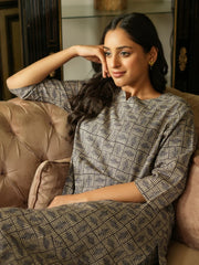 Grey abstract cotton loungewear set - SanskrutiHomes 