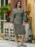 Green Cotton printed kimono robe - SanskrutiHomes 