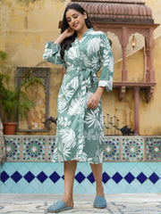 Green tropical print kimono robe - SanskrutiHomes 