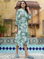 Green tropical print kimono robe - SanskrutiHomes 