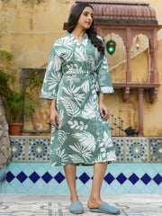 Green tropical print kimono robe - SanskrutiHomes 