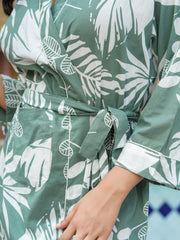 Green tropical print kimono robe - SanskrutiHomes 