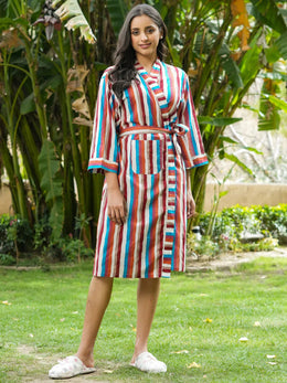 Multi-color Cotton printed kimono robe - SanskrutiHomes 