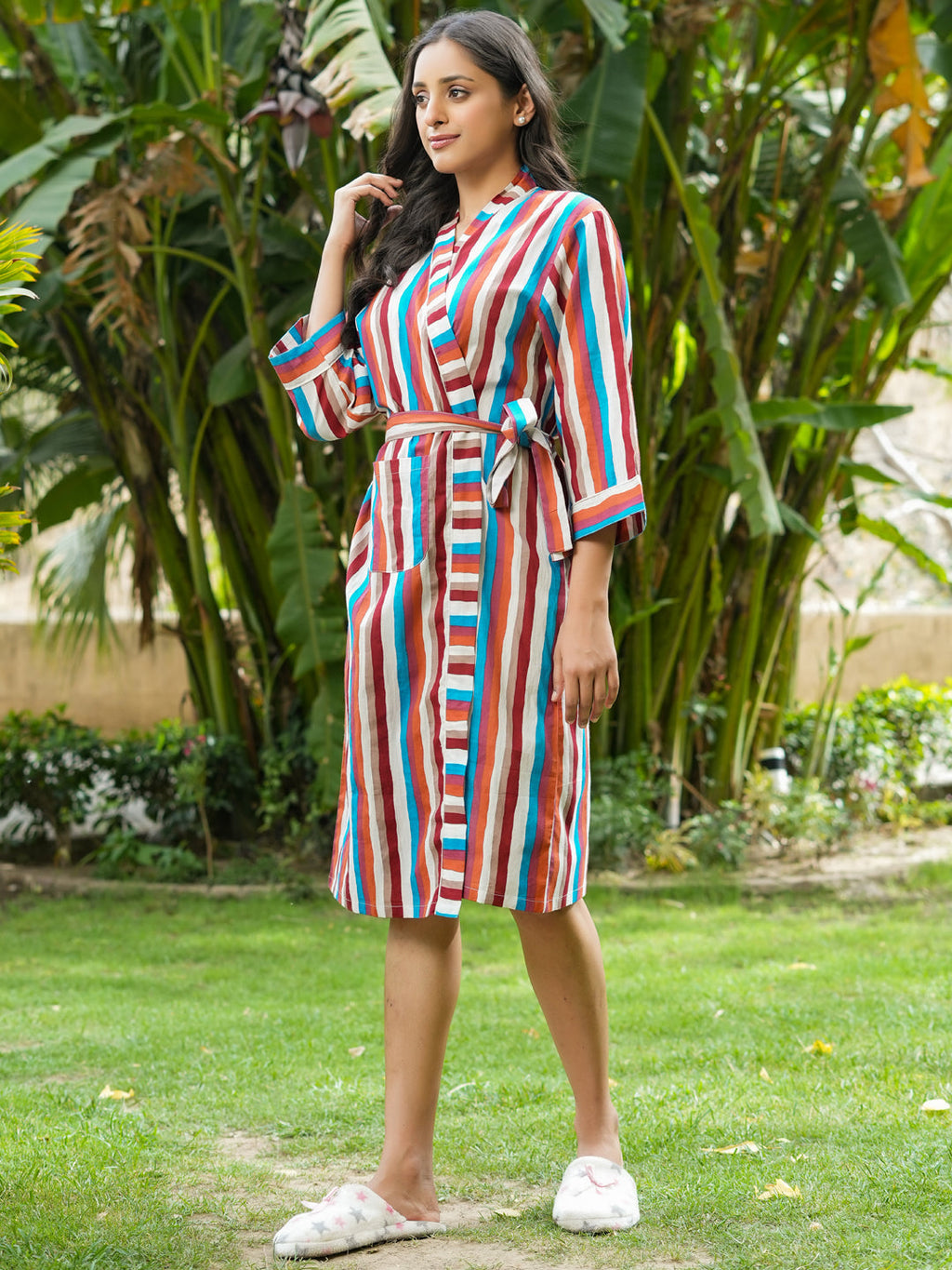 Multi-color Cotton printed kimono robe - SanskrutiHomes 