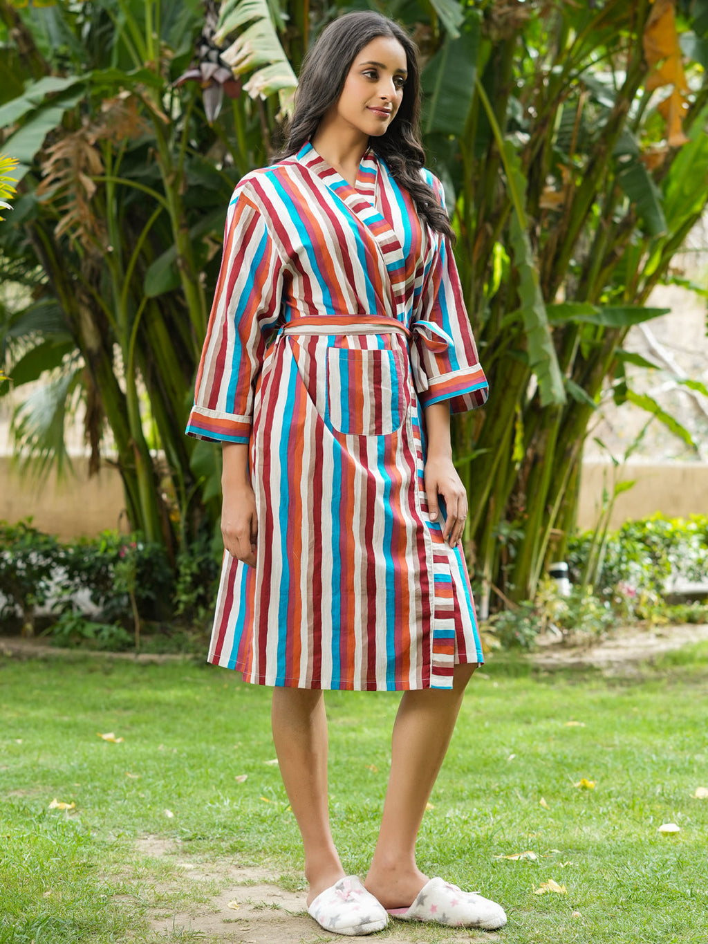 Multi-color Cotton printed kimono robe - SanskrutiHomes 