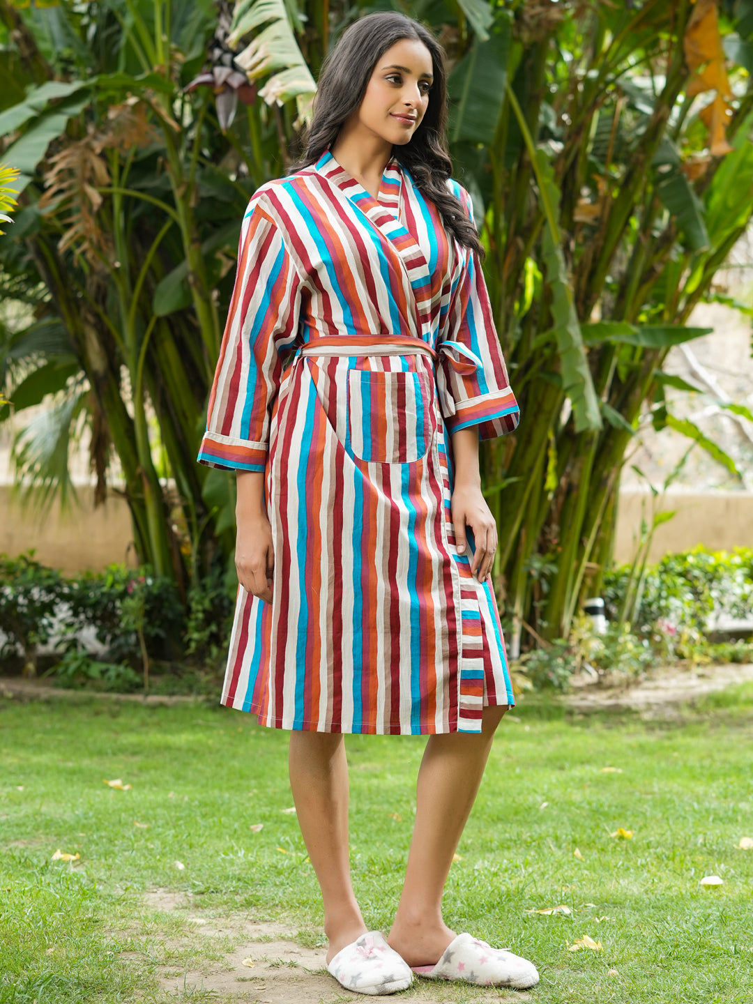 Multi-color Cotton printed kimono robe - SanskrutiHomes 