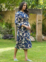 Navy blue Cotton printed kimono robe - SanskrutiHomes 
