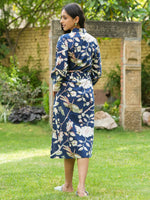 Navy blue Cotton printed kimono robe - SanskrutiHomes 