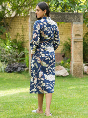 Navy blue Cotton printed kimono robe - SanskrutiHomes 