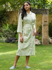 Green Cotton printed kimono robe - SanskrutiHomes 