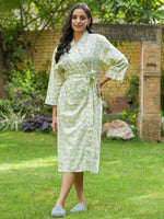 Green Cotton printed kimono robe - SanskrutiHomes 