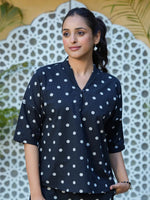 Black polka dot cotton Night Suit Set - SanskrutiHomes 