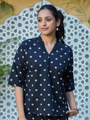 Black polka dot cotton Night Suit Set - SanskrutiHomes 