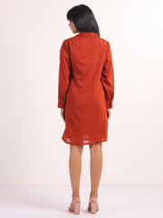 Rust Shoulder Straps Printed Flared Midi Dress For Women