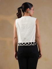 White Playing Card Print Handloom Jacket for Women - SanskrutiHomes 