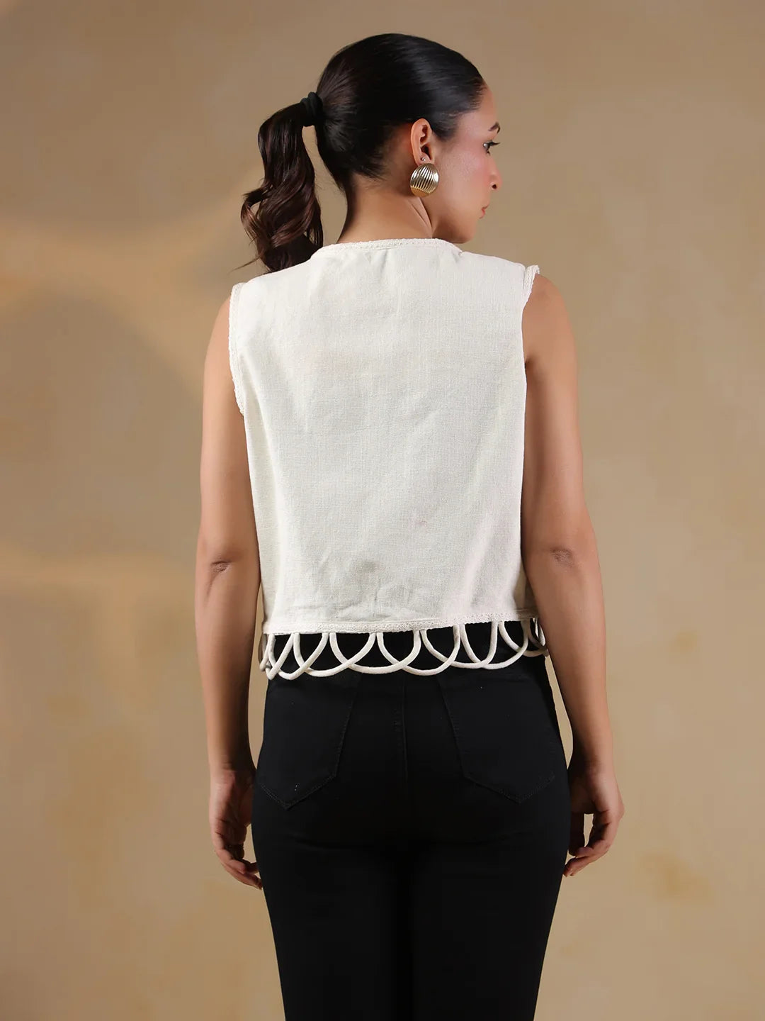 White Playing Card Print Handloom Jacket for Women - SanskrutiHomes 