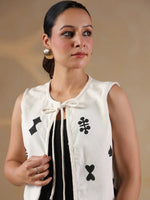 White Playing Card Print Handloom Jacket for Women - SanskrutiHomes 