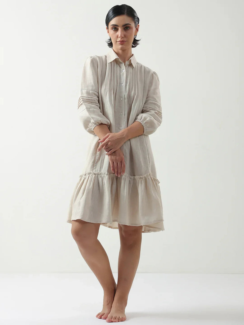 Off White Solid Cotton Dress for Women and Girls - SanskrutiHomes 