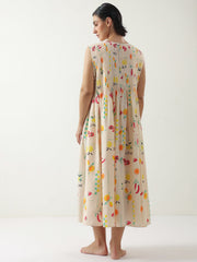 Peach Printed Cotton Dress For Women