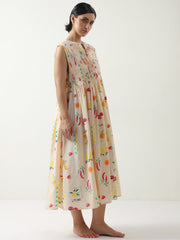 Peach Printed Cotton Dress For Women