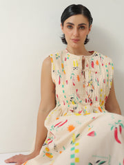 Peach Printed Cotton Dress For Women
