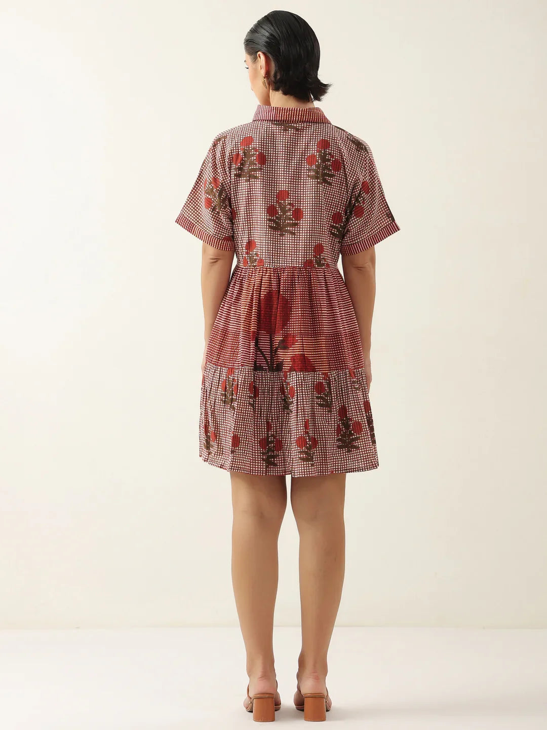 Red Color Floral Printed Dress for Women - SanskrutiHomes 