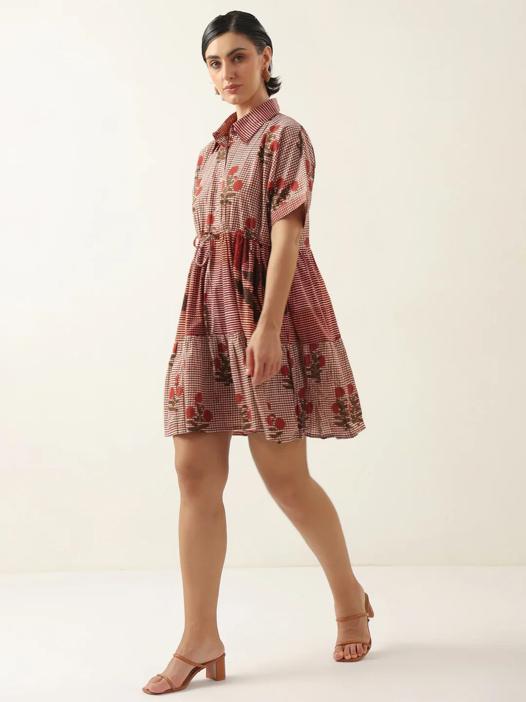 Red Color Floral Printed Dress for Women - SanskrutiHomes 