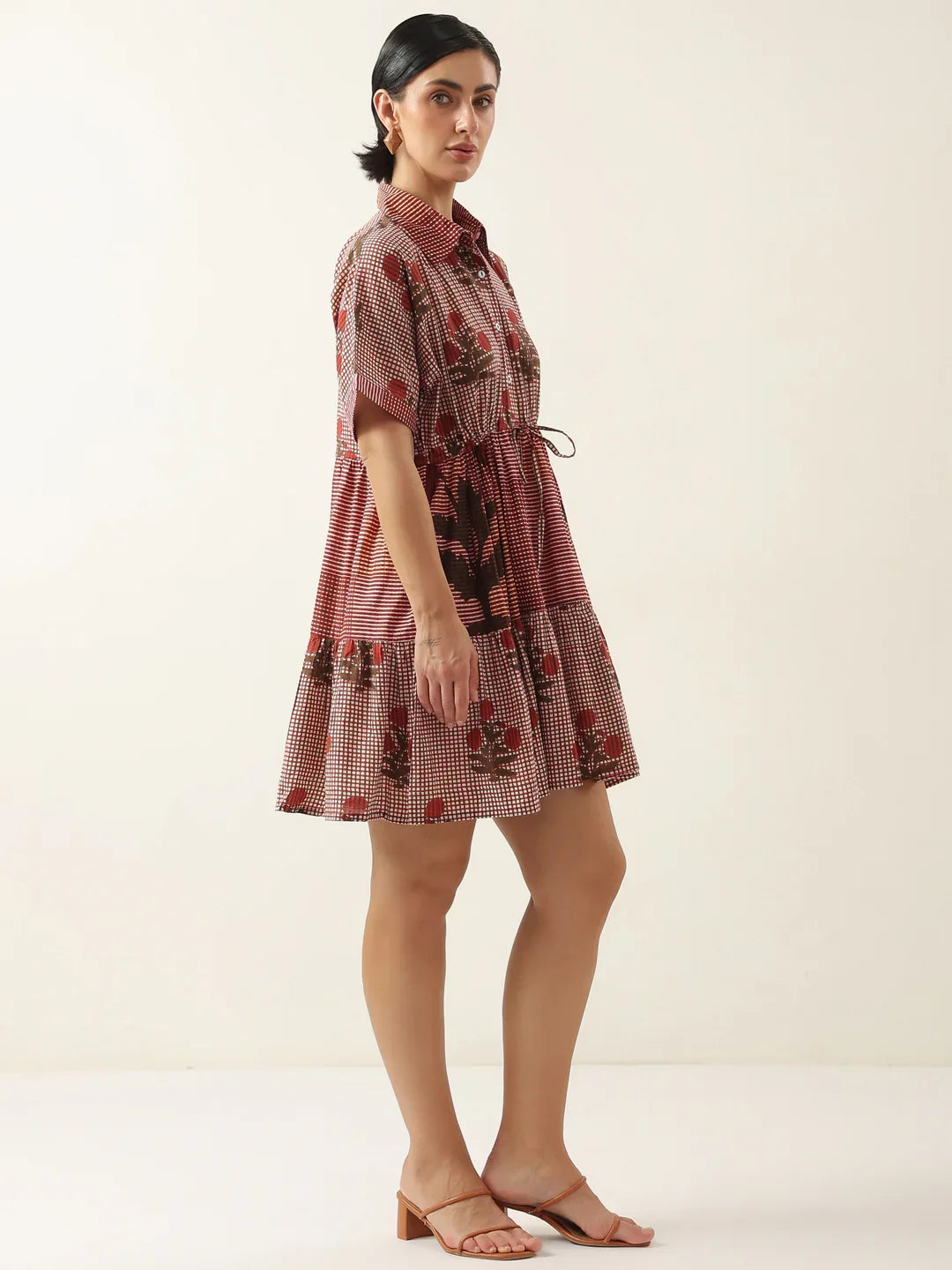 Red Color Floral Printed Dress for Women - SanskrutiHomes 