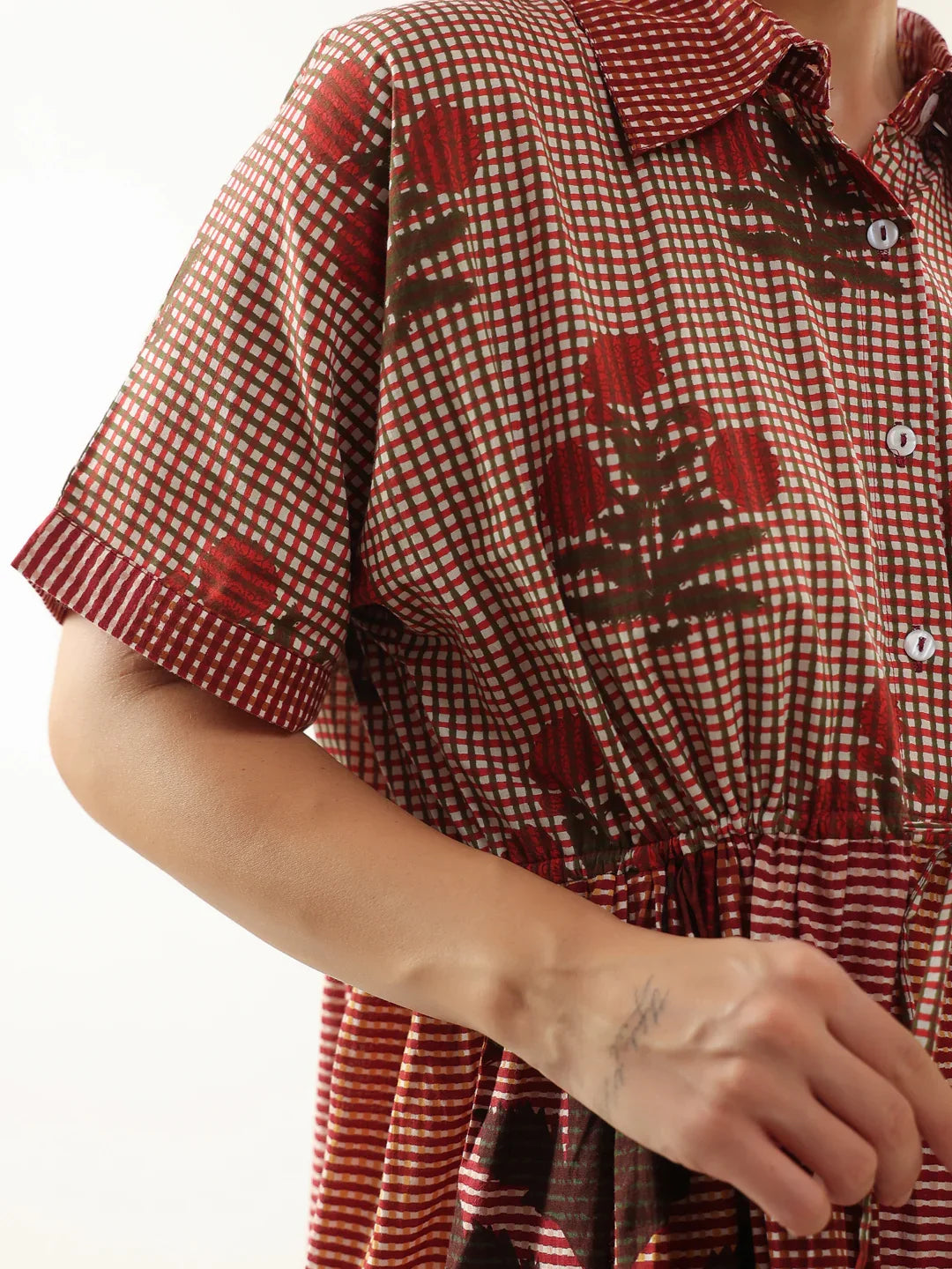 Red Color Floral Printed Dress for Women - SanskrutiHomes 