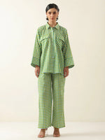 Green Color Check Printed Cotton Co-ords Set - SanskrutiHomes 