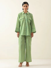Green Color Check Printed Cotton Co-ords Set - SanskrutiHomes 