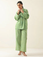 Green Color Check Printed Cotton Co-ords Set - SanskrutiHomes 