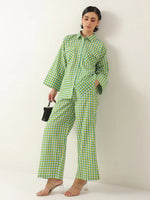 Green Color Check Printed Cotton Co-ords Set - SanskrutiHomes 