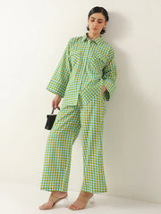 Green Color Check Printed Cotton Co-ords Set - SanskrutiHomes 
