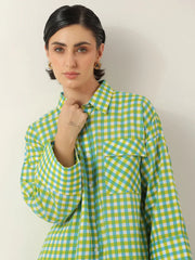 Green Color Check Printed Cotton Co-ords Set - SanskrutiHomes 