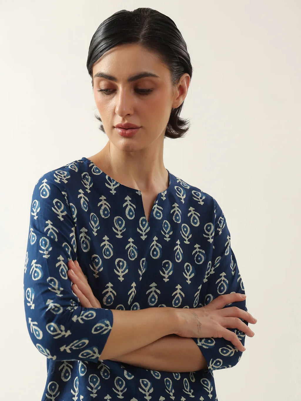 Blue Color Round Neck Floral Printed Night Suit - SanskrutiHomes 