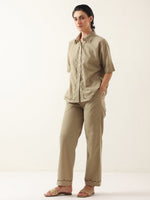 Brown Solid Cotton Shirt Collar Night Suit - SanskrutiHomes 