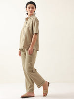Brown Solid Cotton Shirt Collar Night Suit - SanskrutiHomes 
