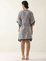 Off White V-Neck Pure Cotton Kaftan Night Dress - SanskrutiHomes 