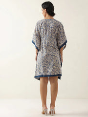 Off White V-Neck Pure Cotton Kaftan Night Dress - SanskrutiHomes 